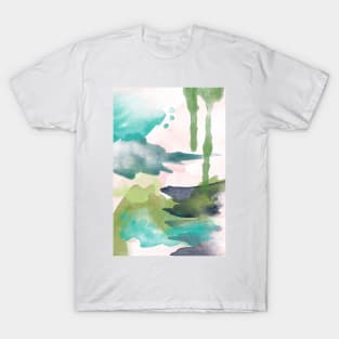 Abstract Brush Strokes, blush pink and aqua palette T-Shirt